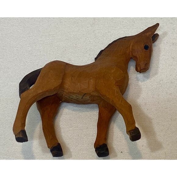 VINTAGE HAND CARVED WOODEN PONY HORSE 3” PRIMITIVE Folk Art - Picture 1 of 11